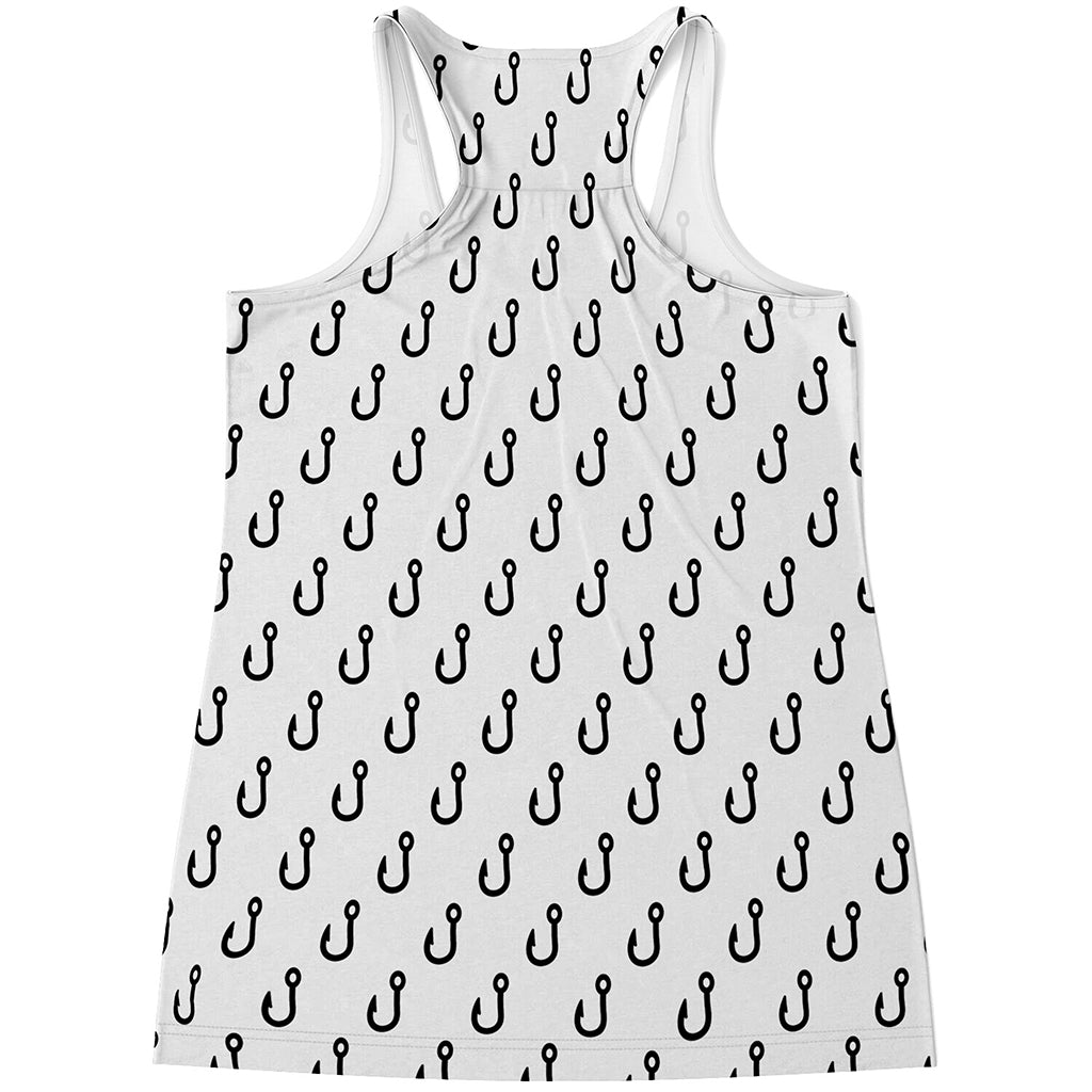 White And Black Fishing Hooks Print Women's Racerback Tank Top