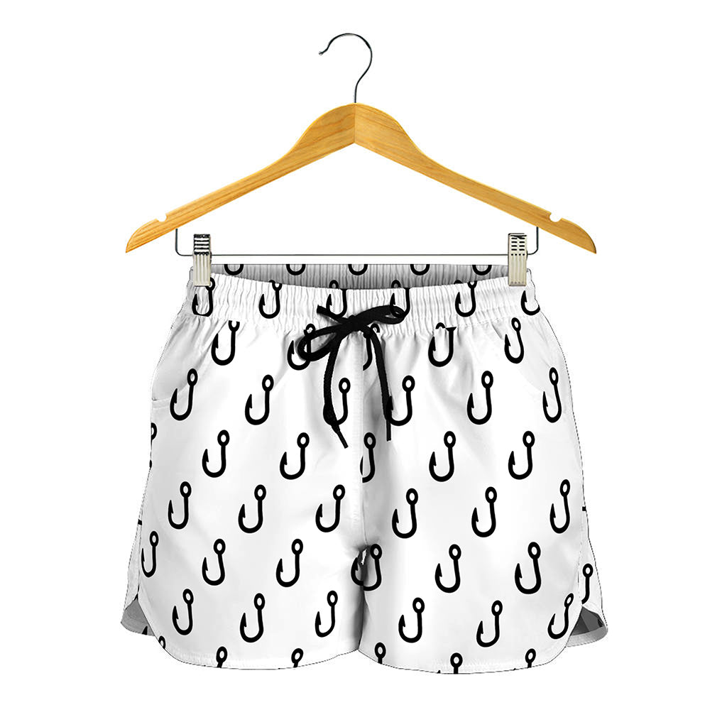 White And Black Fishing Hooks Print Women's Shorts