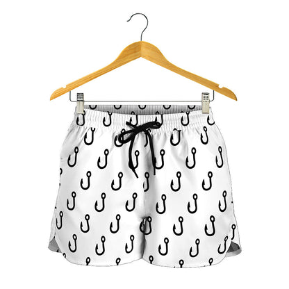 White And Black Fishing Hooks Print Women's Shorts
