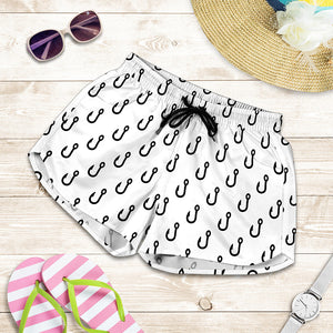 White And Black Fishing Hooks Print Women's Shorts