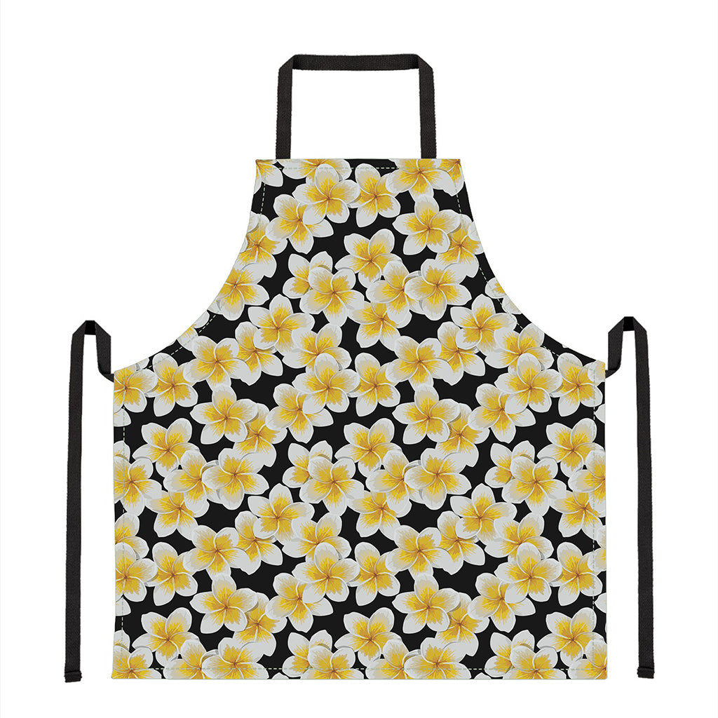 White And Black Frangipani Pattern Print Apron