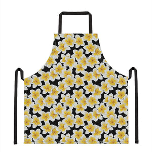 White And Black Frangipani Pattern Print Apron