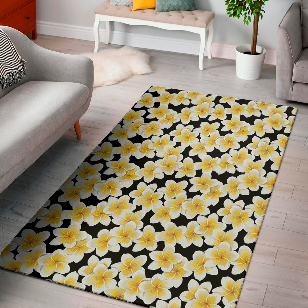 White And Black Frangipani Pattern Print Area Rug