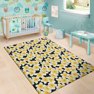 White And Black Frangipani Pattern Print Area Rug