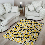 White And Black Frangipani Pattern Print Area Rug