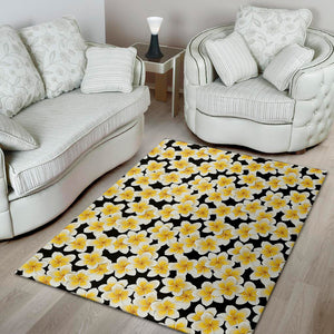 White And Black Frangipani Pattern Print Area Rug