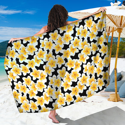 White And Black Frangipani Pattern Print Beach Sarong Wrap