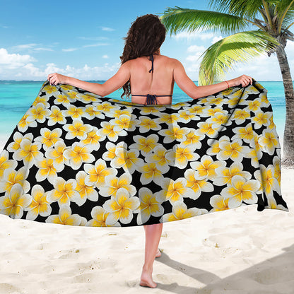 White And Black Frangipani Pattern Print Beach Sarong Wrap