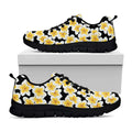 White And Black Frangipani Pattern Print Black Running Shoes