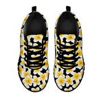 White And Black Frangipani Pattern Print Black Sneakers