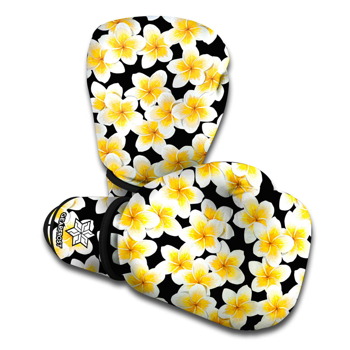 White And Black Frangipani Pattern Print Boxing Gloves