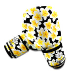 White And Black Frangipani Pattern Print Boxing Gloves