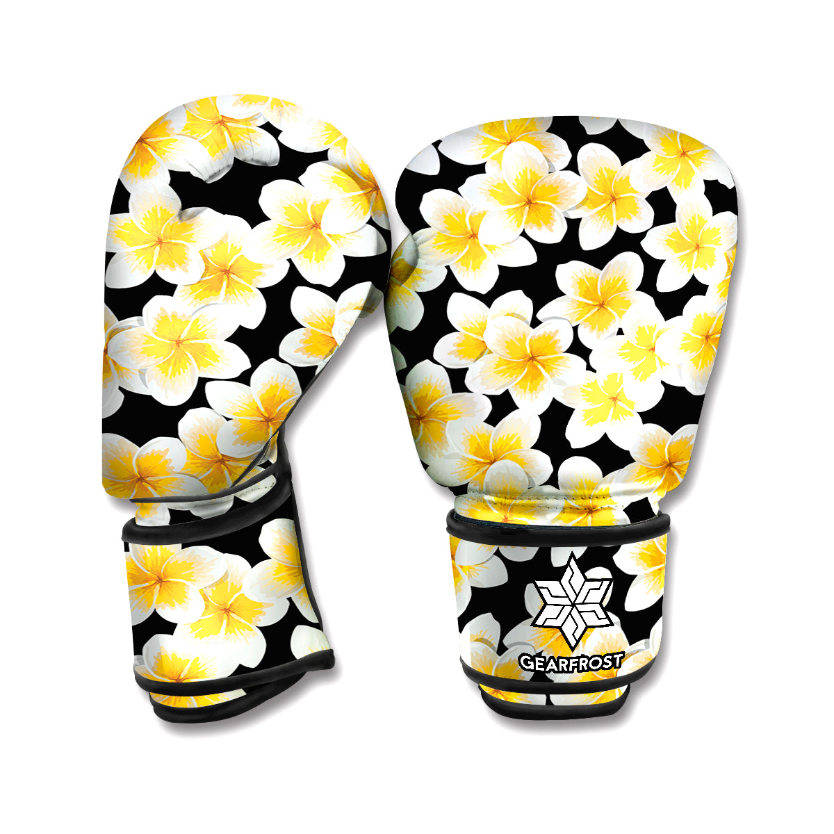 White And Black Frangipani Pattern Print Boxing Gloves