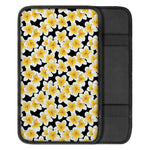 White And Black Frangipani Pattern Print Car Center Console Cover