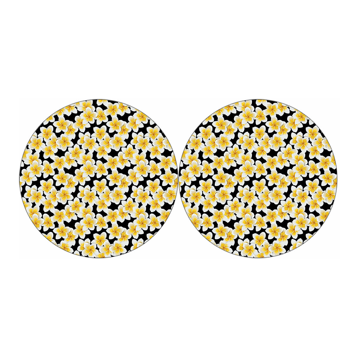 White And Black Frangipani Pattern Print Car Coasters