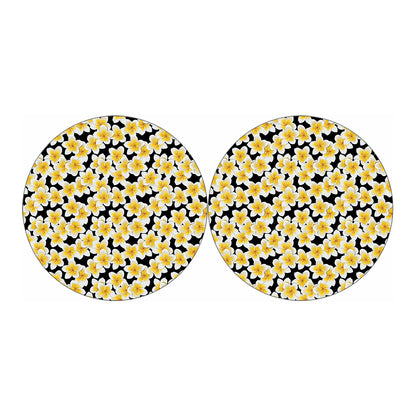 White And Black Frangipani Pattern Print Car Coasters