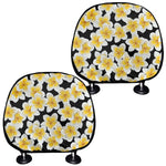 White And Black Frangipani Pattern Print Car Headrest Covers