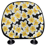 White And Black Frangipani Pattern Print Car Headrest Covers