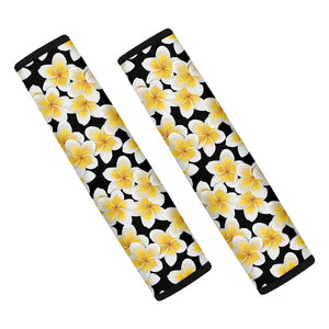 White And Black Frangipani Pattern Print Car Seat Belt Covers