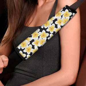 White And Black Frangipani Pattern Print Car Seat Belt Covers