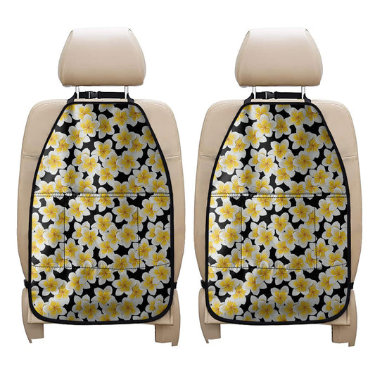 White And Black Frangipani Pattern Print Car Seat Organizers