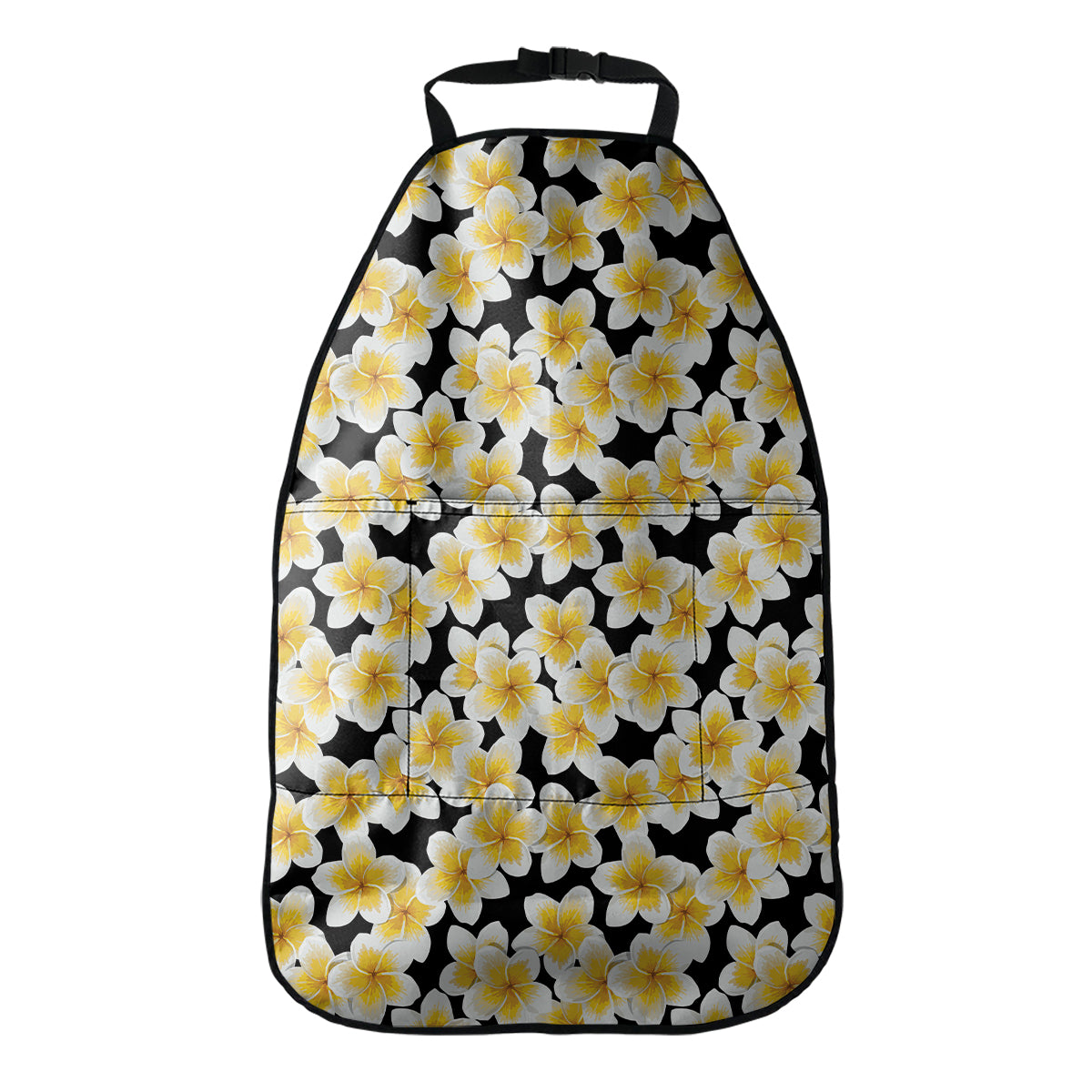 White And Black Frangipani Pattern Print Car Seat Organizers