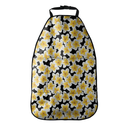 White And Black Frangipani Pattern Print Car Seat Organizers