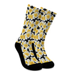 White And Black Frangipani Pattern Print Crew Socks