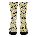 White And Black Frangipani Pattern Print Crew Socks