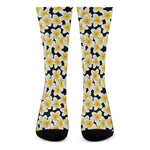 White And Black Frangipani Pattern Print Crew Socks