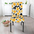 White And Black Frangipani Pattern Print Dining Chair Slipcover