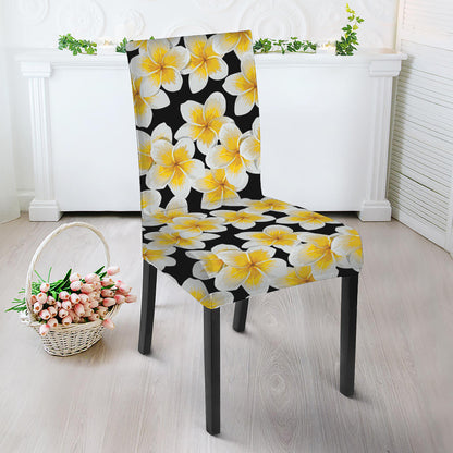 White And Black Frangipani Pattern Print Dining Chair Slipcover