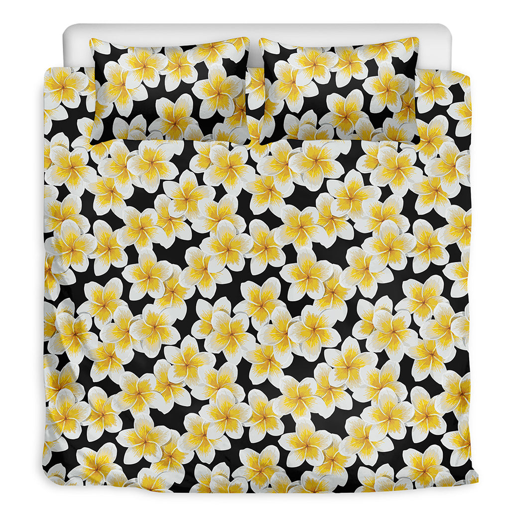 White And Black Frangipani Pattern Print Duvet Cover Bedding Set