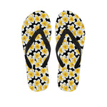 White And Black Frangipani Pattern Print Flip Flops