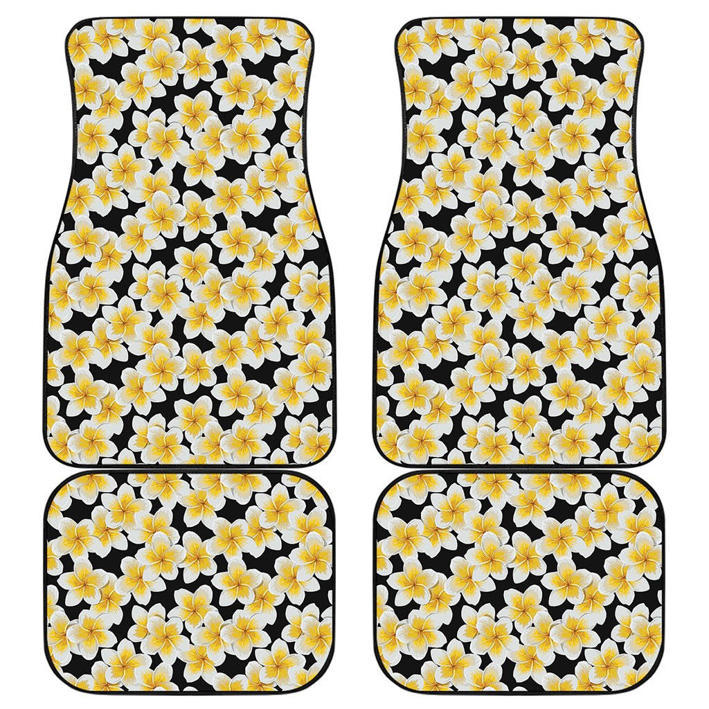 White And Black Frangipani Pattern Print Front and Back Car Floor Mats