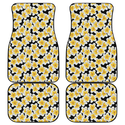 White And Black Frangipani Pattern Print Front and Back Car Floor Mats