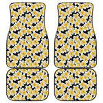 White And Black Frangipani Pattern Print Front and Back Car Floor Mats