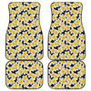 White And Black Frangipani Pattern Print Front and Back Car Floor Mats