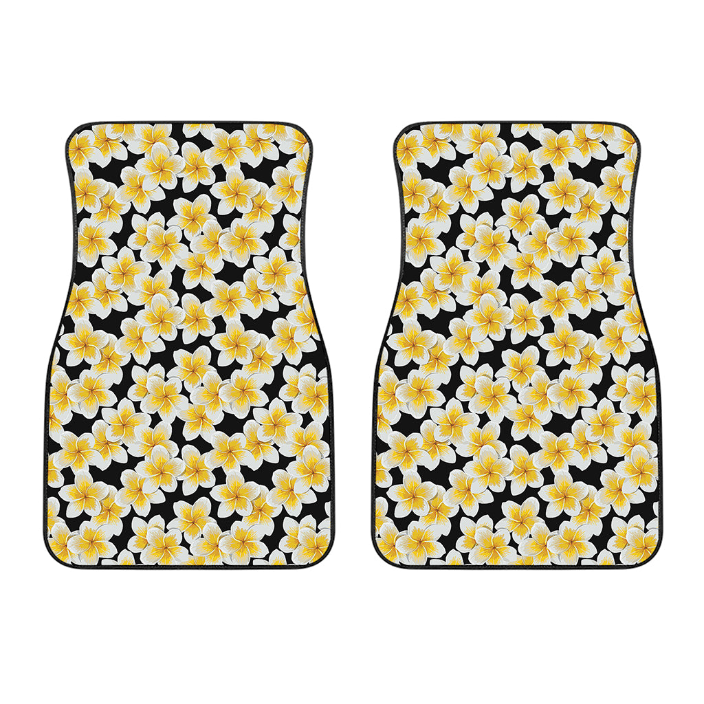 White And Black Frangipani Pattern Print Front Car Floor Mats