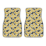 White And Black Frangipani Pattern Print Front Car Floor Mats