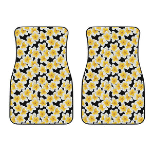 White And Black Frangipani Pattern Print Front Car Floor Mats