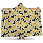 White And Black Frangipani Pattern Print Hooded Blanket