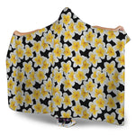 White And Black Frangipani Pattern Print Hooded Blanket