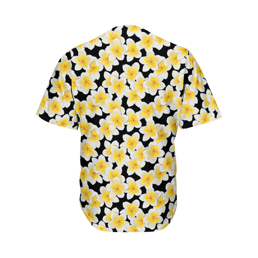 White And Black Frangipani Pattern Print Men's Baseball Jersey