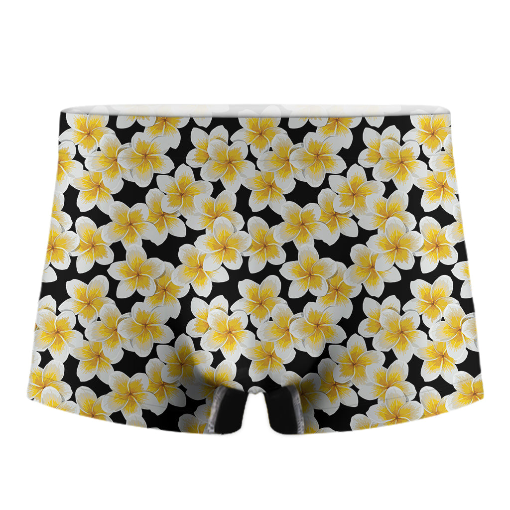 White And Black Frangipani Pattern Print Men's Boxer Briefs