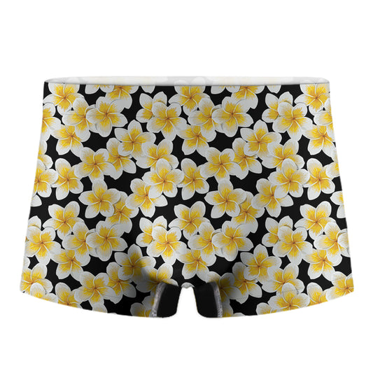 White And Black Frangipani Pattern Print Men's Boxer Briefs