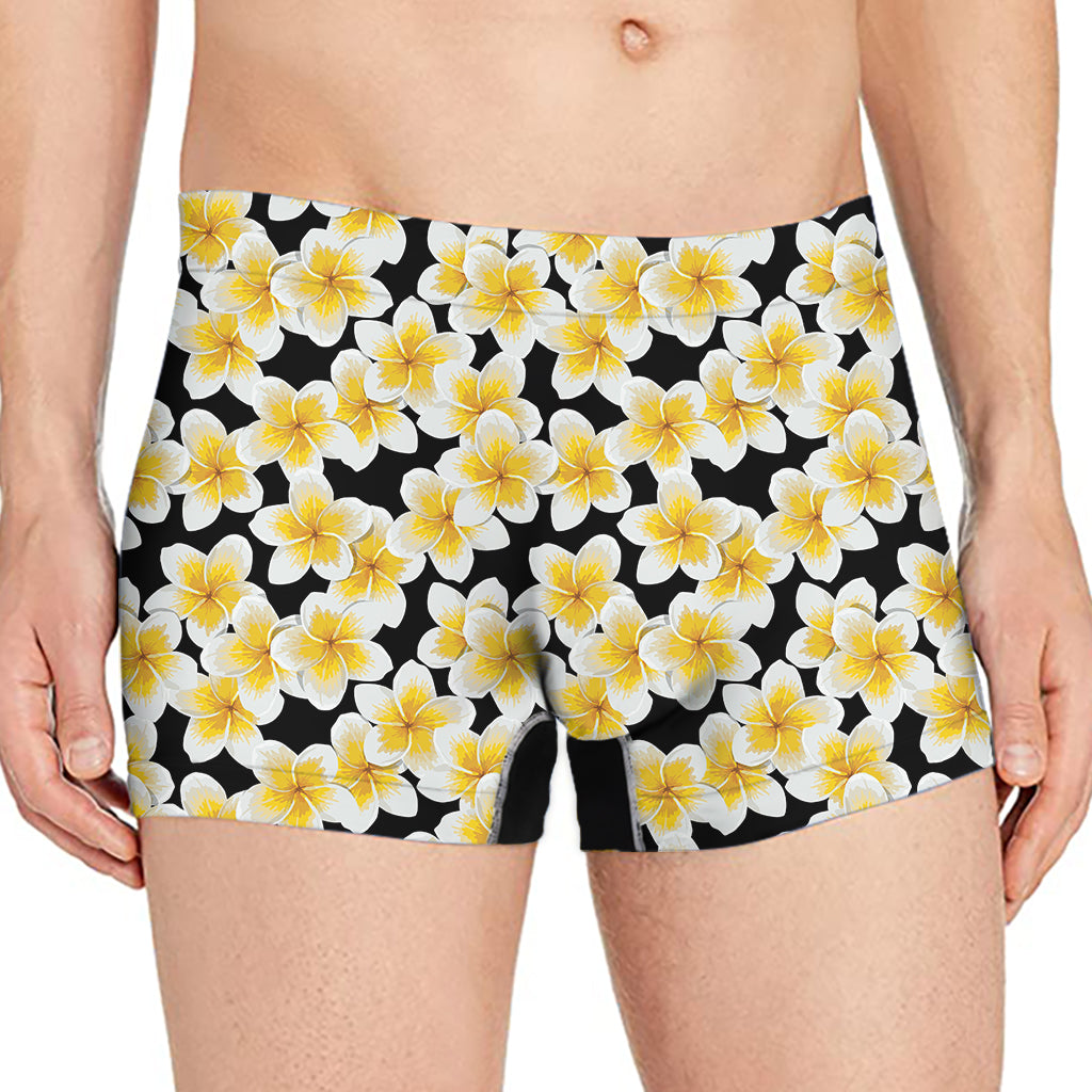 White And Black Frangipani Pattern Print Men's Boxer Briefs