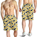 White And Black Frangipani Pattern Print Men's Shorts