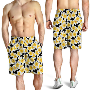 White And Black Frangipani Pattern Print Men's Shorts