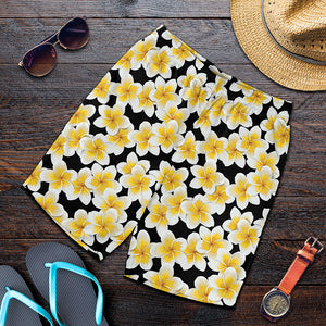 White And Black Frangipani Pattern Print Men's Shorts